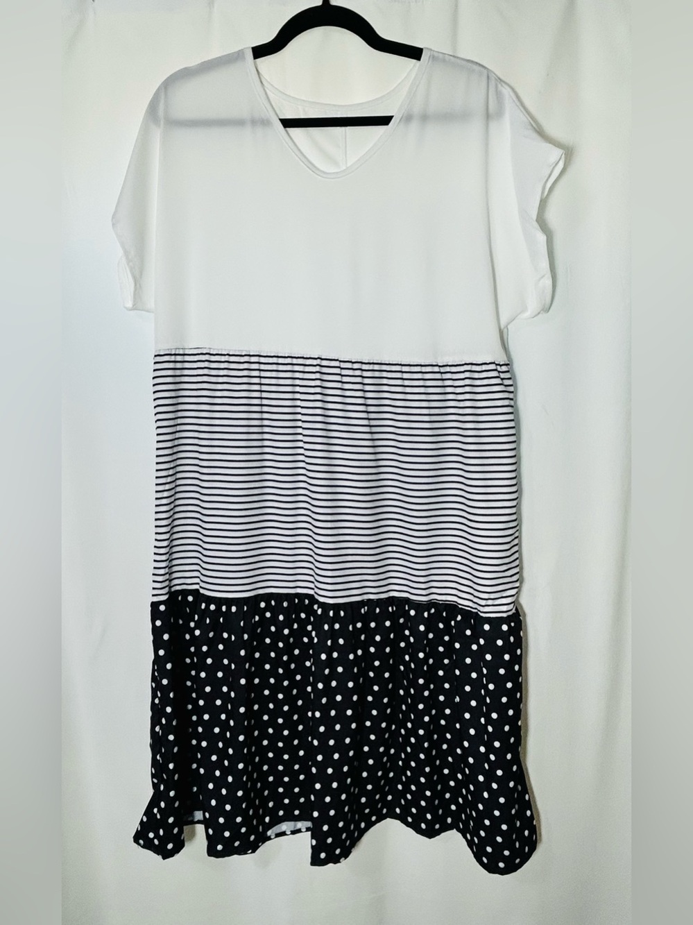 Relaxed Tiered Tunic in White and Black by